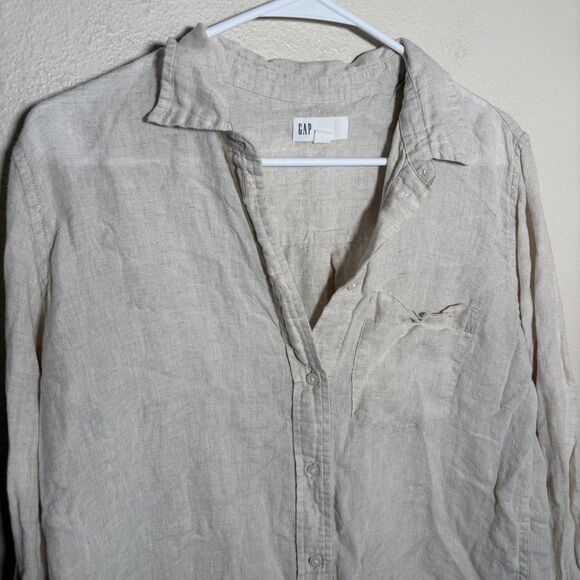 Gap Shirt Women's Medium 100% Linen Button Up Long Sleeve Collared Shirt Top - Picture 3 of 8